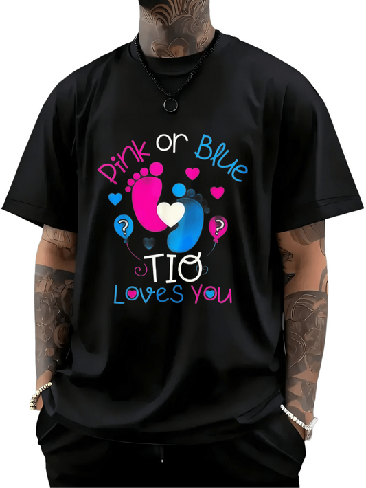 Men's Graphic T-Shirt Pink Or Blue Hearts And Baby Feet Surrounded By Colorful Doodles Tio