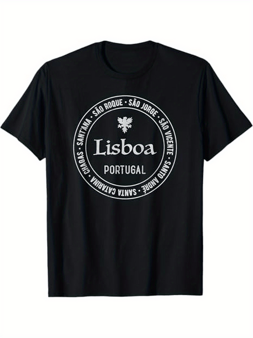 Men's Graphic T-Shirt Lisboa Portugal Round Badge With Location Names Circle Emblem