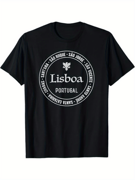Men's Graphic T-Shirt Lisboa Portugal Round Badge With Location Names Circle Emblem