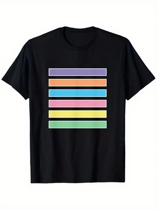 Men's Graphic T-Shirt Colorful Pastel Bars Arranged In Horizontal Pattern Stripe