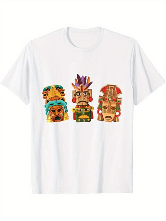 Men's Graphic T-Shirt Vibrant Tribal Patterns With Ancient Headdress On Festive Mask
