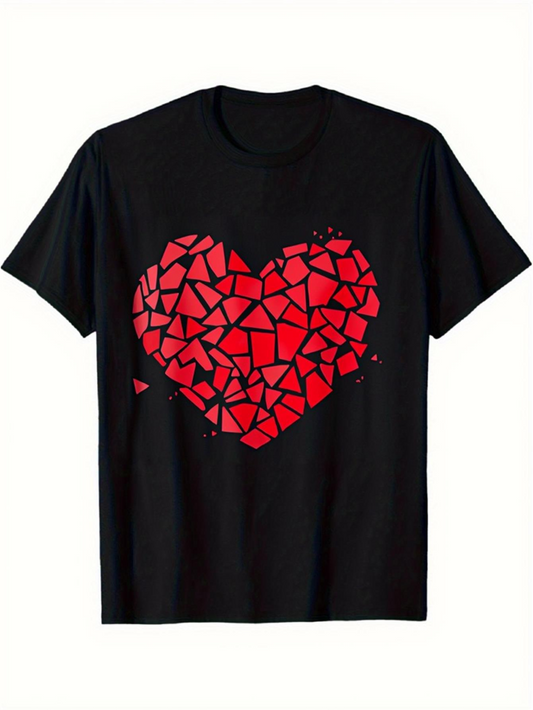 Men's Graphic T-Shirt Broken Red Shards Forming Bold Abstract Heart