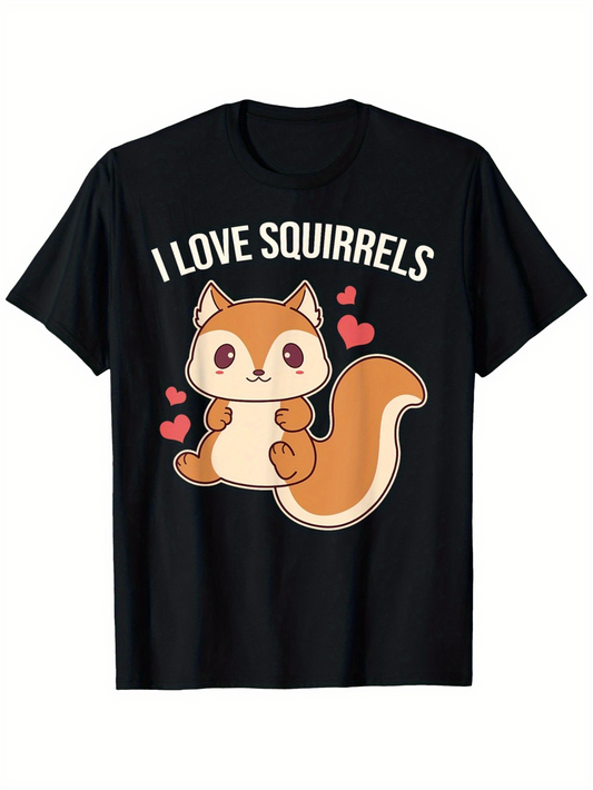 Men's Graphic T-Shirt I Love Squirrels Cute Cartoon With Hearts Playful Squirrel