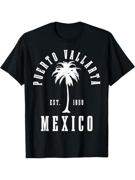 Men's Graphic T-Shirt Puerto Vallarta Est 1969 Mexico With Bold Palm Tree Graphic
