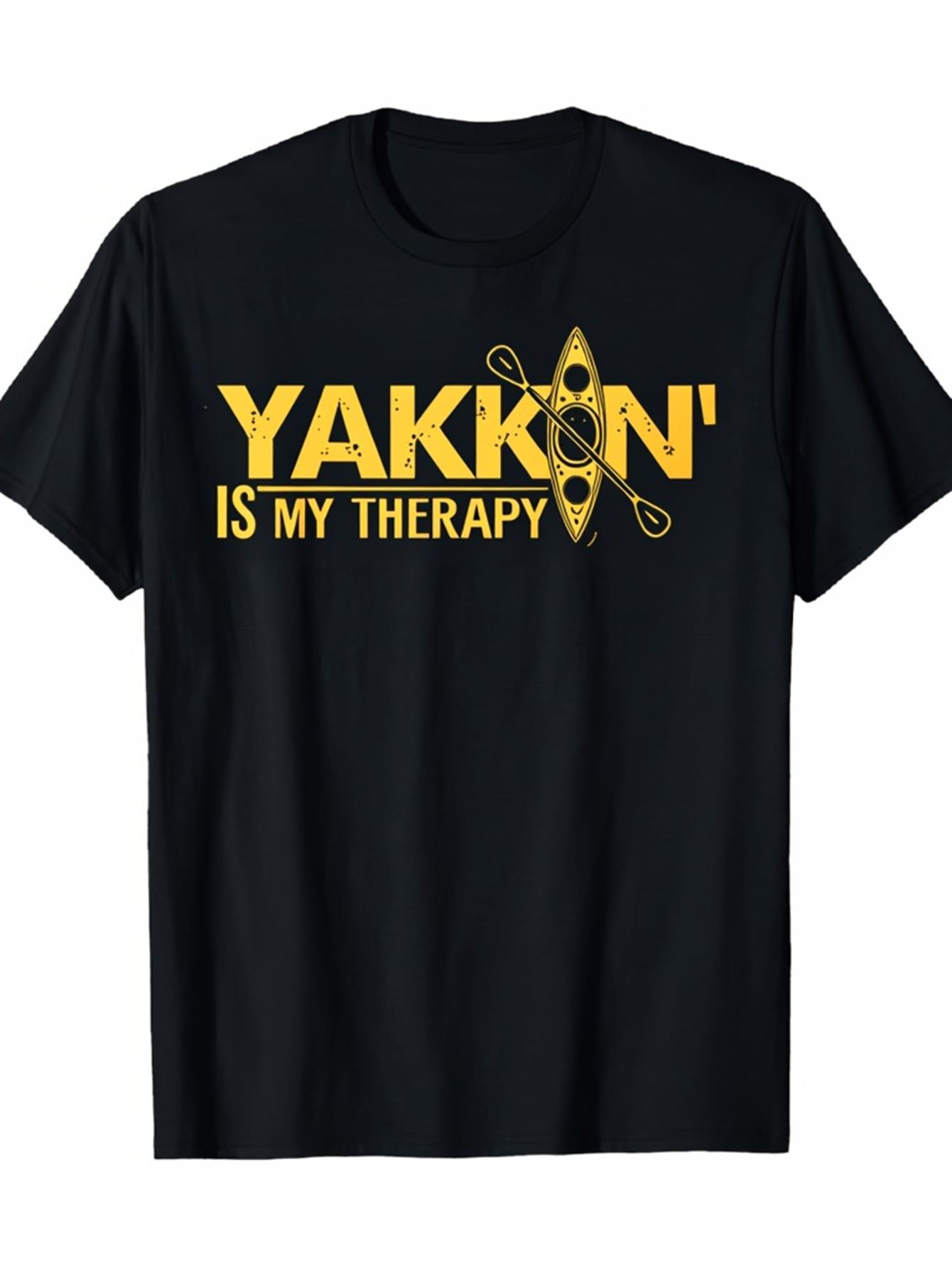 Men's Graphic T-Shirt Yakkin Is My Therapy With Yellow Kayak And Paddles Graphic