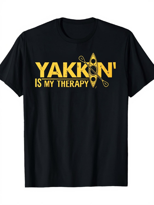 Men's Graphic T-Shirt Yakkin Is My Therapy With Yellow Kayak And Paddles Graphic