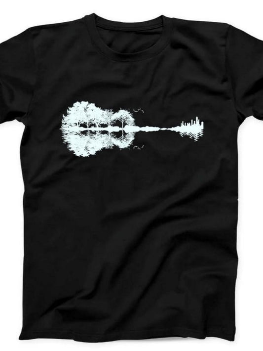 Men's Graphic T-Shirt Electric Sound Waves Forming A Vibrant Artistic Guitar