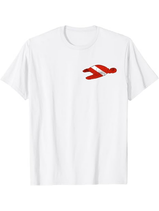 Men's Graphic T-Shirt Red Diagonal Stripe With Diver Silhouette Underwater Person