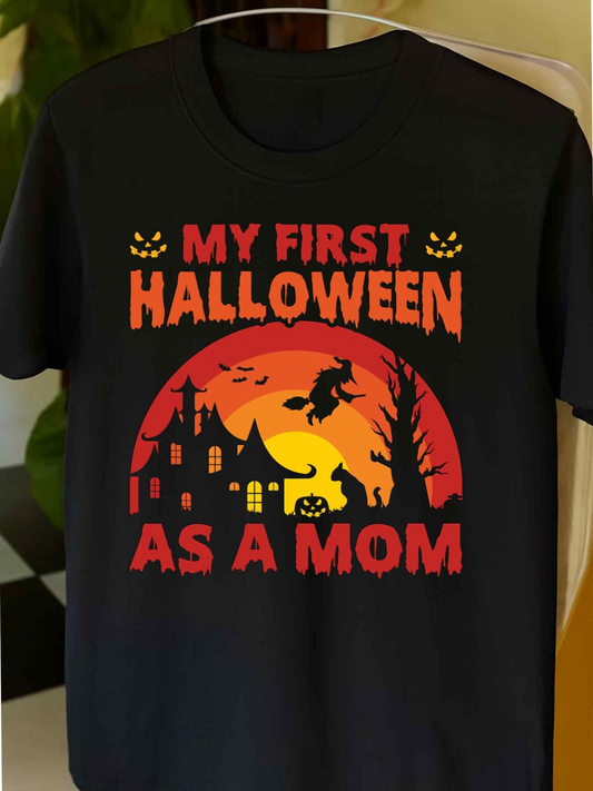 Men's Graphic T-Shirt My First Halloween Orange Moon Witch And Haunted House Scene