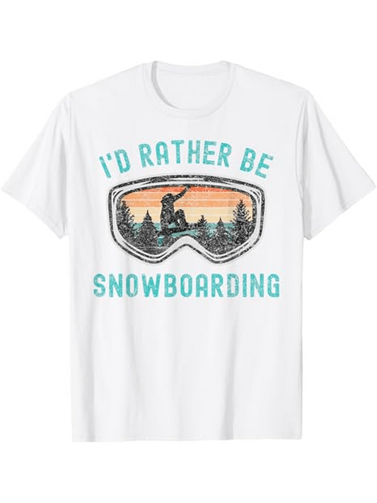 Men's Graphic T-Shirt Id Rather Be Snowboarding Woodland Sunset Mountains In Ski Goggles
