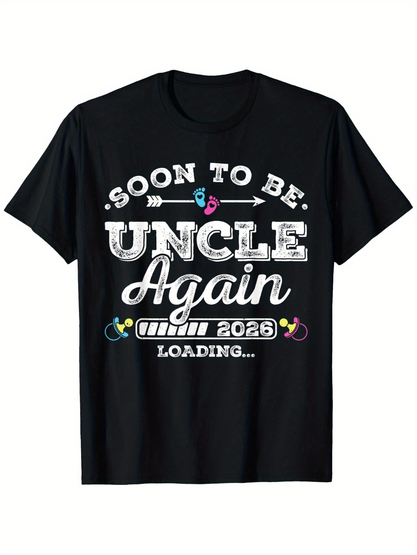 Men's Graphic T-Shirt Soon To Be Uncle Again 2026 Loading With Colorful Baby Themed Icons Black T Shirt