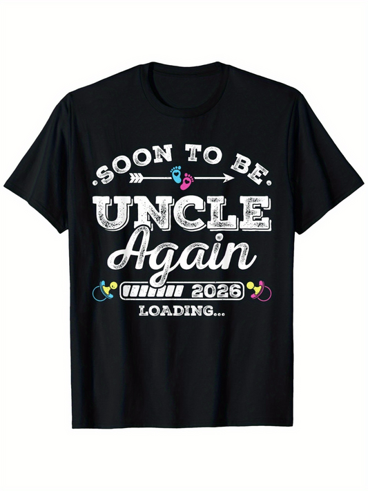 Men's Graphic T-Shirt Soon To Be Uncle Again 2026 Loading With Colorful Baby Themed Icons Black T Shirt
