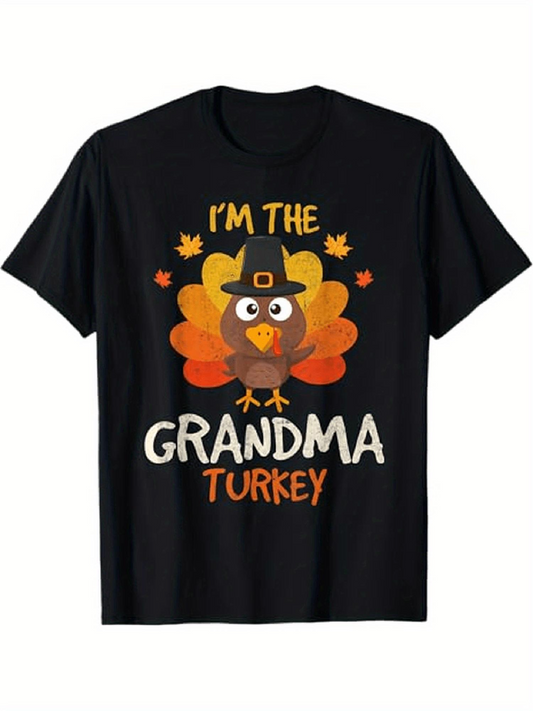 Men's Graphic T-Shirt Im The Grandma Surrounded By Autumn Leaves And Pilgrim Hat Turkey