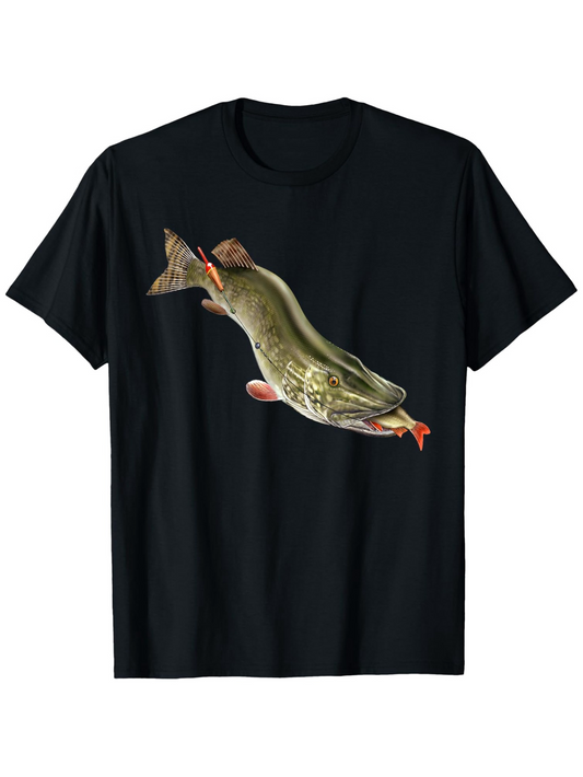 Men's Graphic T-Shirt Lifelike Underwater Scene With Detailed Colors Featuring Large Predator Fish