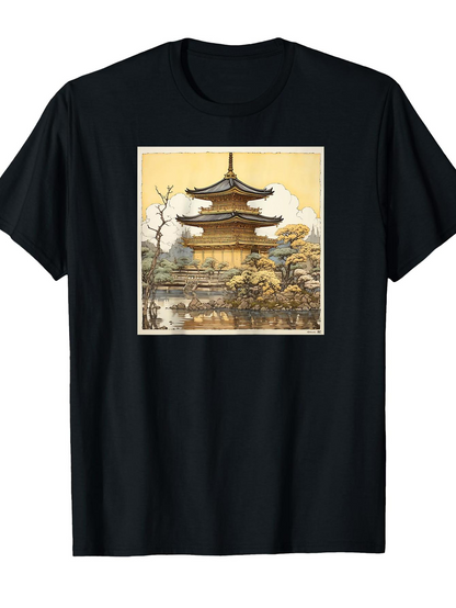 Men's Graphic T-Shirt Tranquil Autumn Scenery With Ancient Pagoda Reflected In Serene Water
