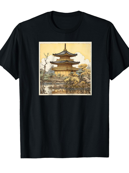 Men's Graphic T-Shirt Tranquil Autumn Scenery With Ancient Pagoda Reflected In Serene Water