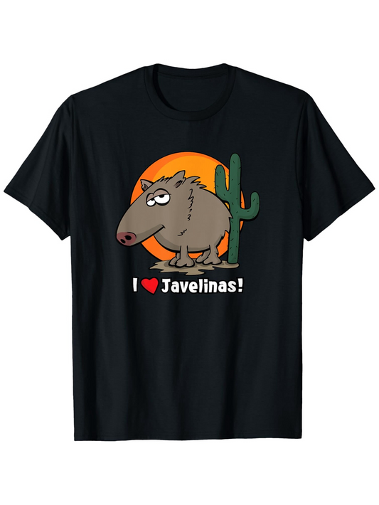 Men's Graphic T-Shirt I Love Javelinas Cartoon Style Cactus Sunset Scene Javelina