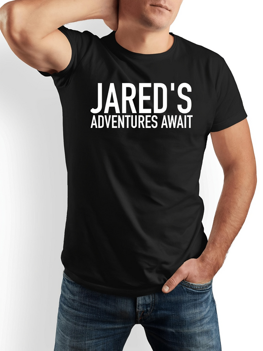 Men's Graphic T-Shirt Jareds Adventures Await Bold Statement Graphic T Shirt