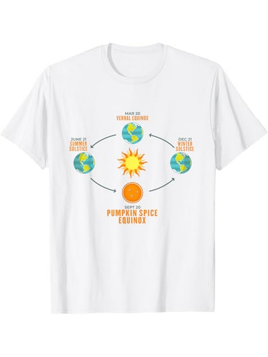 Men's Graphic T-Shirt Autumn Begins Around The Sun With Spinning Earth And Pumpkin
