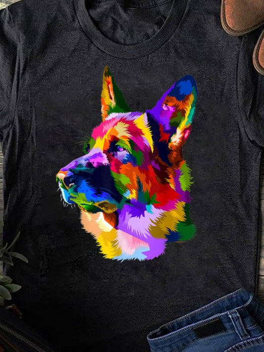 Men's Graphic T-Shirt Vivid Multicolor Abstract Pattern On A Realistic German Shepherd Dog