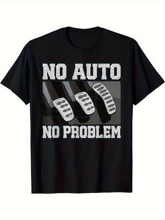 Men's Graphic T-Shirt No Auto No Problem Silver Metallic Pedal Print With Black Shadowed Background Pedal