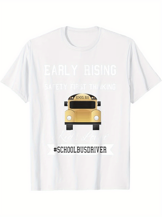 Men's Graphic T-Shirt Early Rising Golden Morning Sunlight With Classic School Bus