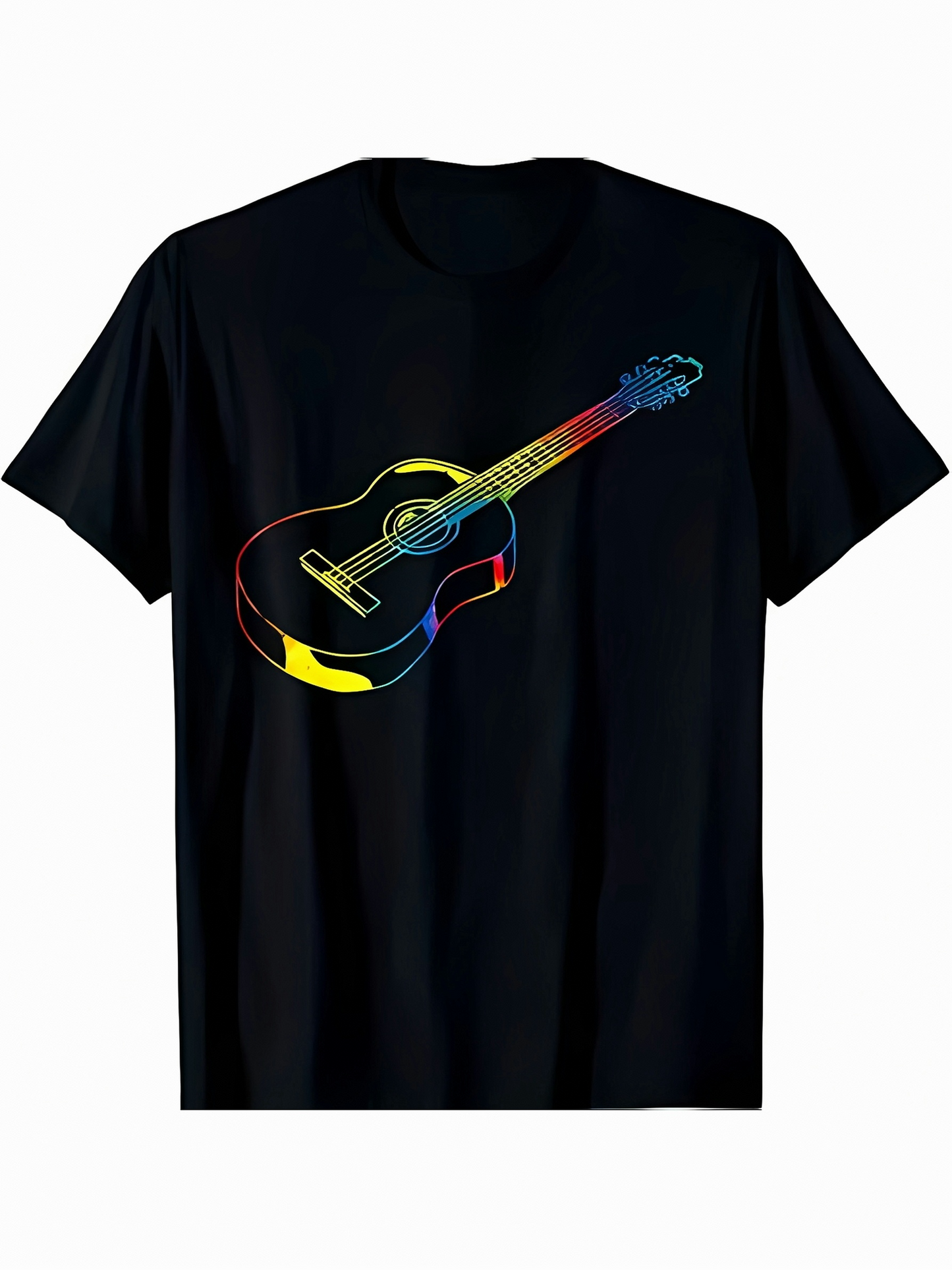 Men's Graphic T-Shirt Colorful Neon Lines Flowing Around Electric Guitar