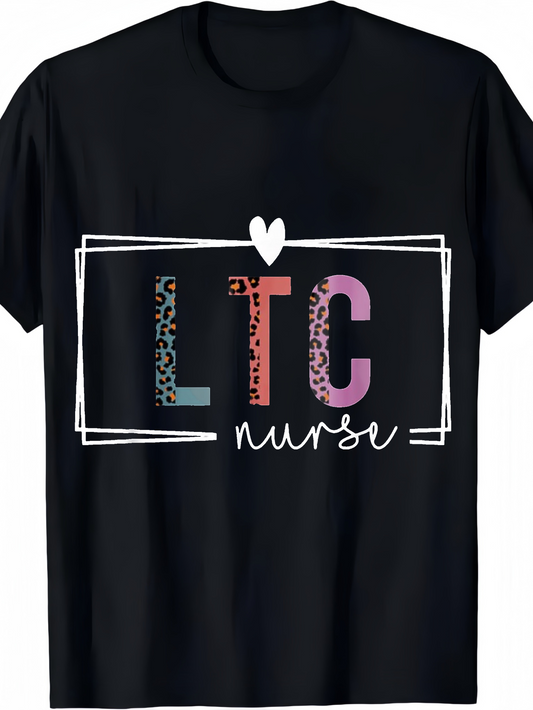 Men's Graphic T-Shirt Colorful Letters With Leopard Print Framed By Heart Pattern Nurse