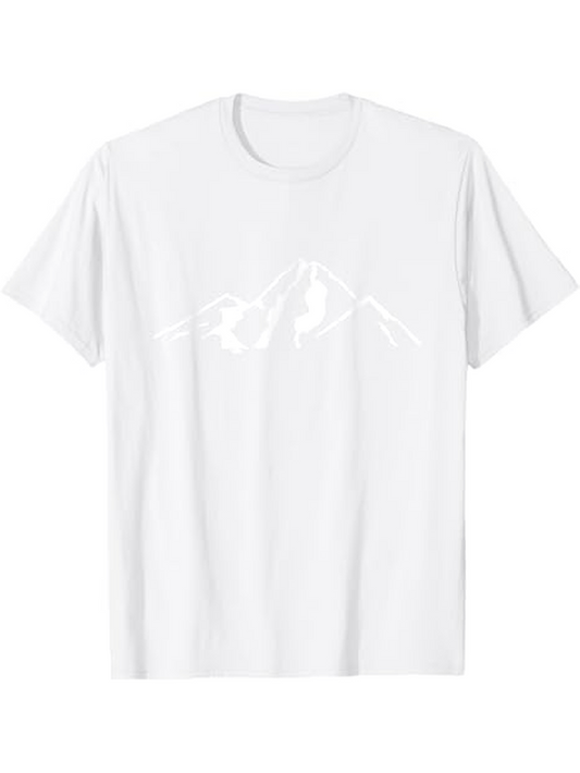 Men's Graphic T-Shirt Minimal Line Art Mountain And Climber On Crisp White Shirt