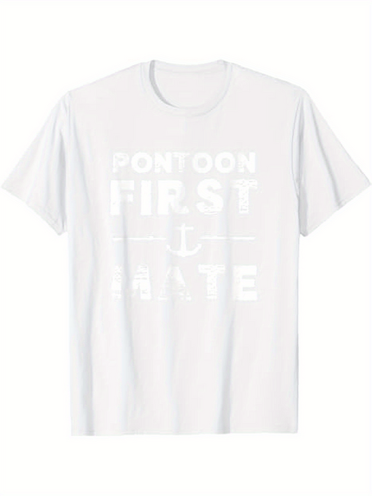 Men's Graphic T-Shirt Pontoon First Mate With Nautical Anchor Graphic Shirt