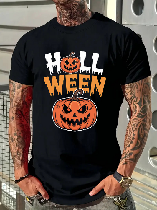Men's Graphic T-Shirt Halloween Spooky Pumpkins With Dripping Bold Letter Halloween Pumpkin