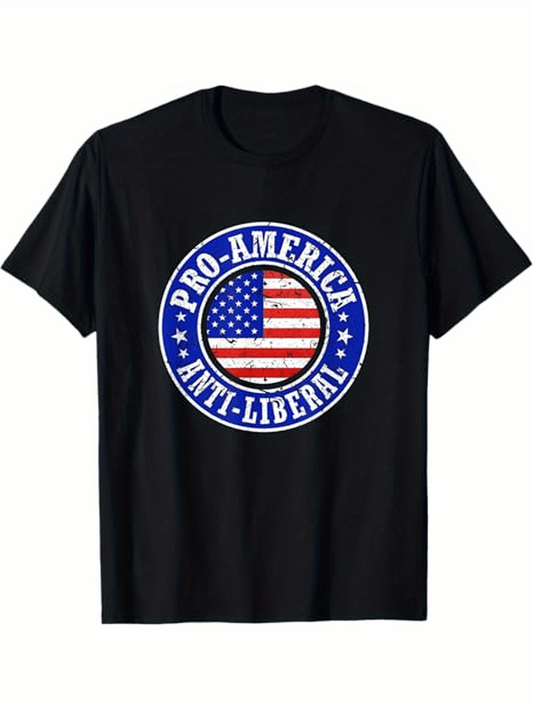 Men's Graphic T-Shirt Pro America Anti Liberal Bold Patriotic Flag Emblem Circle Print T Shirt