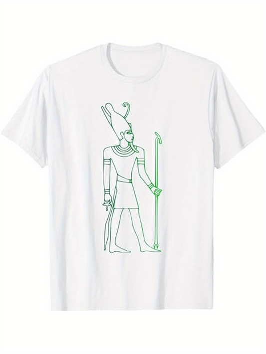 Men's Graphic T-Shirt Ancient Divine Pharaoh Holding Staff With Regal Crowns