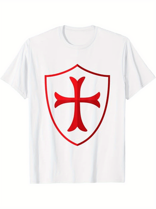 Men's Graphic T-Shirt Bold Red Medieval Shield With A Symmetrical Cross Graphic Shield