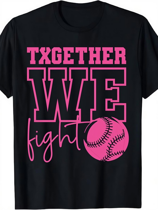 Men's Graphic T-Shirt Together We Fight With Pink Baseball Design Bold Letters