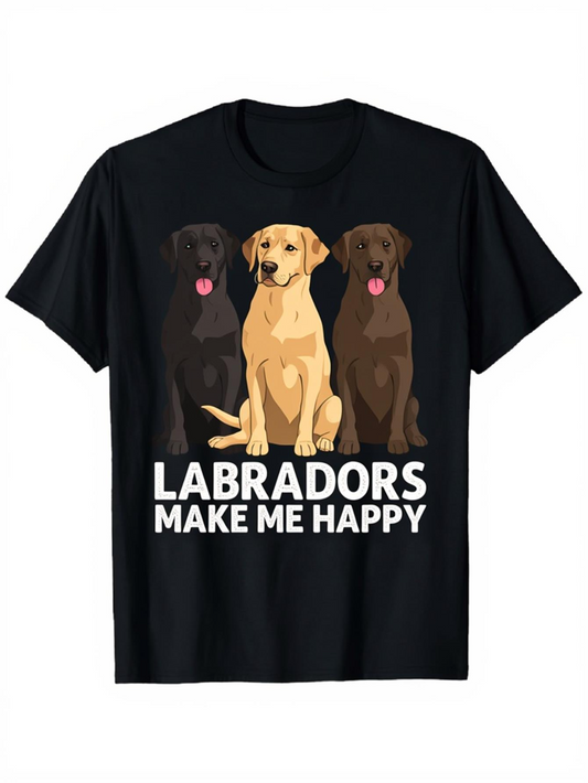 Men's Graphic T-Shirt Labradors Make Me Happy Three Sitting Dogs Happy Labrador