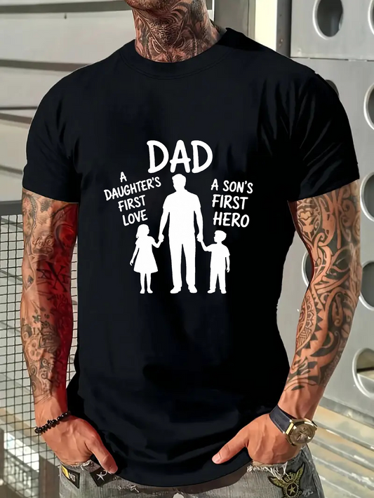 Men's Graphic T-Shirt Dad Standing Proudly With Kids Holding Hands Silhouette