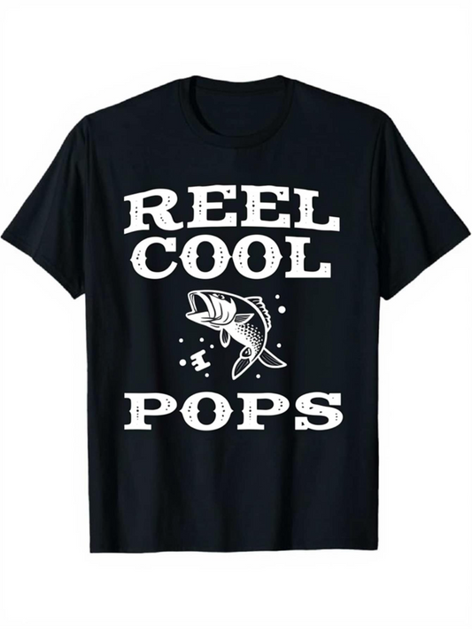 Men's Graphic T-Shirt Reel Cool Pops With Fishing Hook Water Splashing Fish