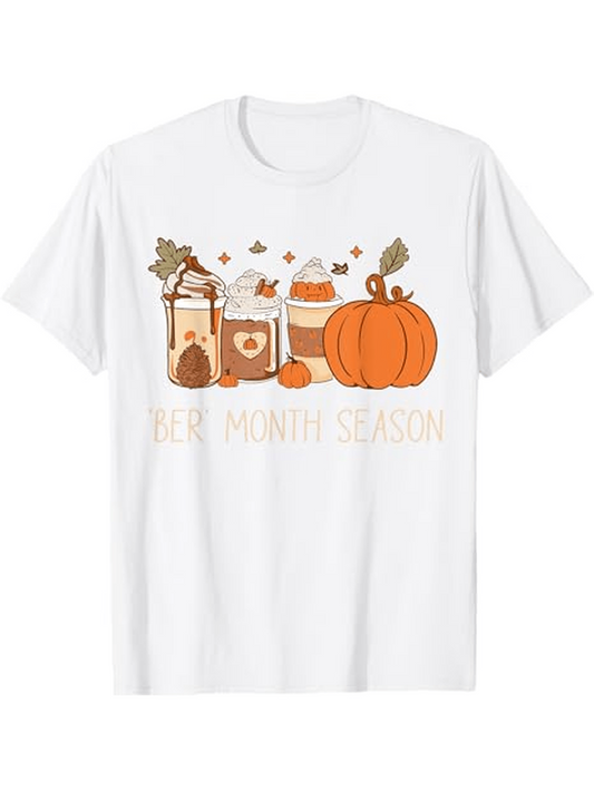 Men's Graphic T-Shirt Beer Month Season Festive Drinks With Pumpkins Autumn Leaves Pumpkin