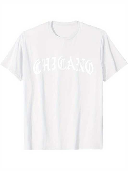 Men's Graphic T-Shirt Chicano Old English Style Lettering On Plain White Shirt