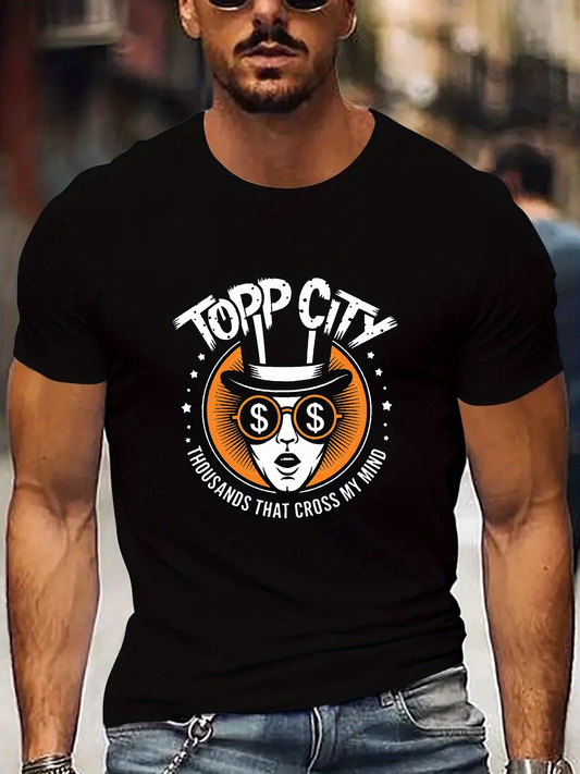 Men's Graphic T-Shirt Topp City Graphic With Woman In Top Hat Surrounded By Dollar Signs