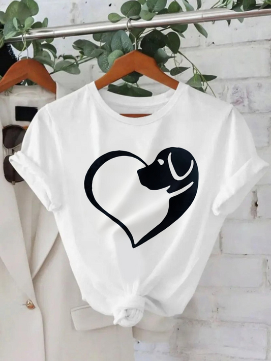 Men's Graphic T-Shirt Simple Line Heart Outline With Dog Silhouette Beside Smiling Animal