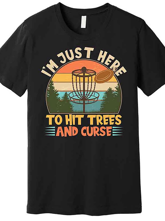 Men's Graphic T-Shirt Im Just Here Retro Sunset Discs With Trees Flying Disc Golf