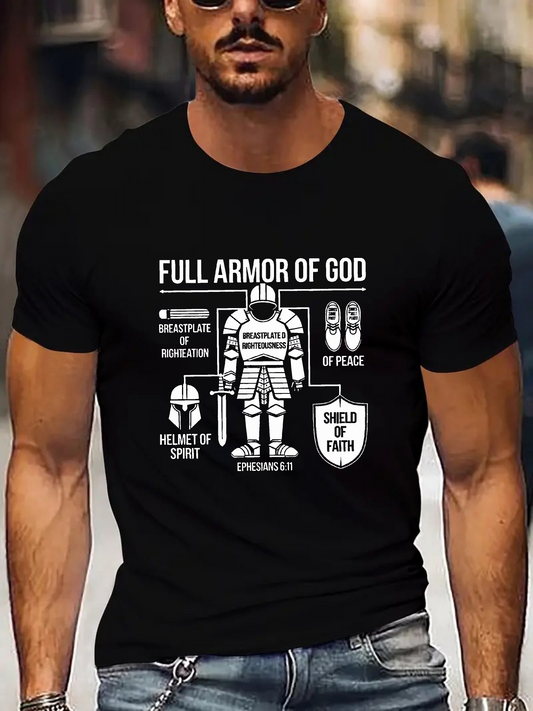 Men's Graphic T-Shirt Full Armor Of God Diagram With Text Labels And Ancient Knight Figure