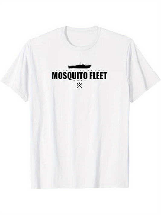 Men's Graphic T-Shirt Mosquito Fleet Bold Typography With Minimalist Warship Graphic T Shirt
