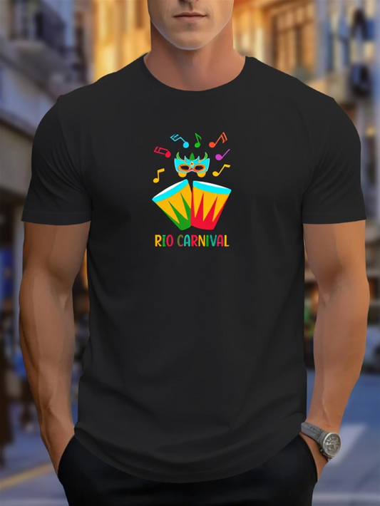 Men's Graphic T-Shirt Rio Carnival Festive Drums With Bright Colors And Carnival Mask