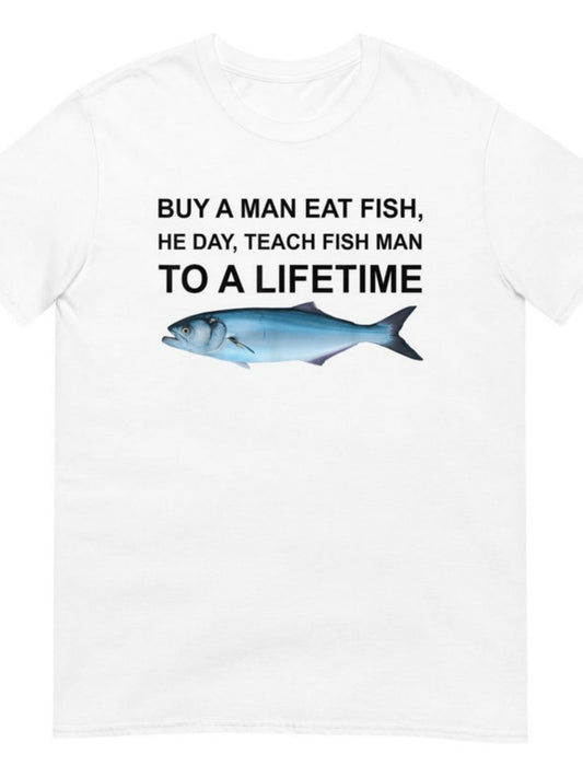 Men's Graphic T-Shirt Buy A Man Eat Fish Blue Fish With Large Realistic Fins Simple Watercolor Style