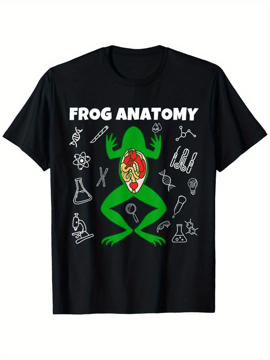 Men's Graphic T-Shirt Frog Anatomy Playful Science Icons Surrounding Dissected Green Frog