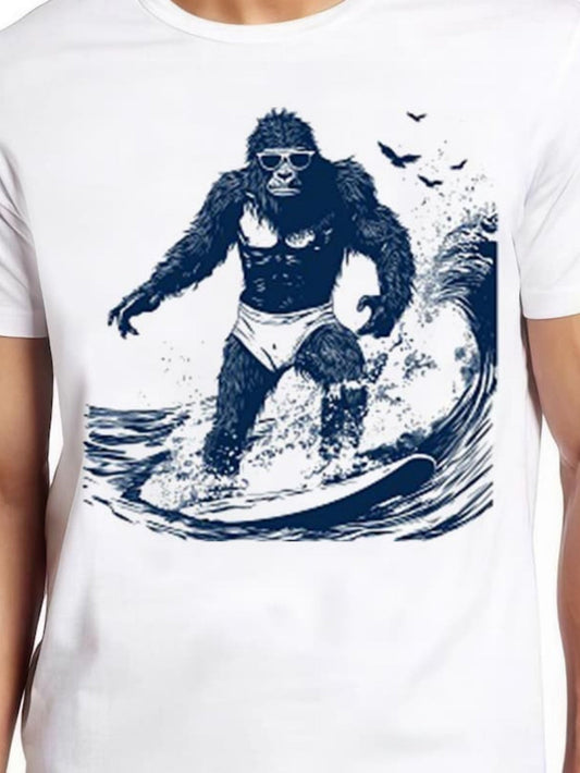 Men's Graphic T-Shirt Cool Gorilla In Bikini Surfing Waves With Splashing Water