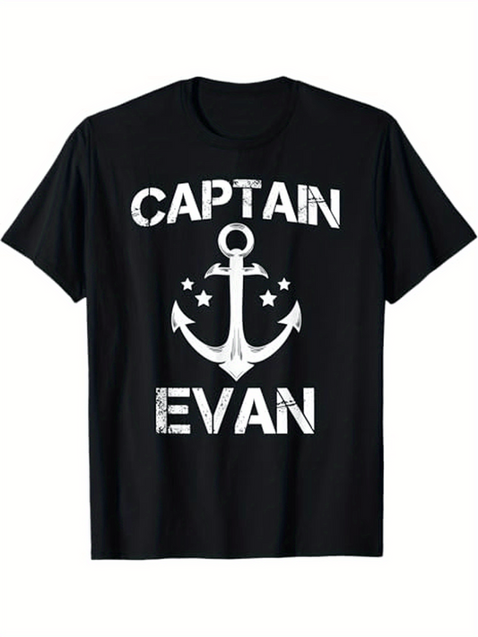 Men's Graphic T-Shirt Captain Evan Nautical Anchor Stars On Ocean Theme Tee
